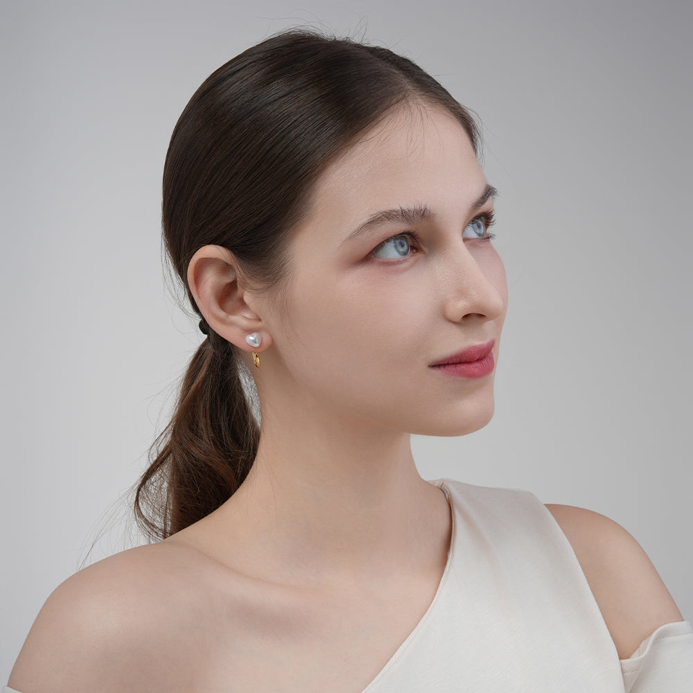 925 Silver Needle C-Shaped Hoop Pearl Earrings