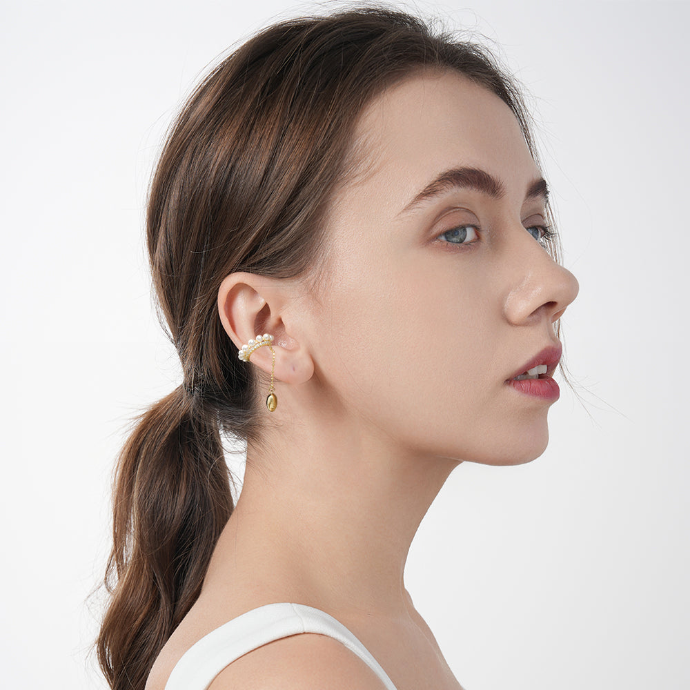 Tassel Heart Pendant Temperament Pearl Double Layer Exquisite Ear Clip