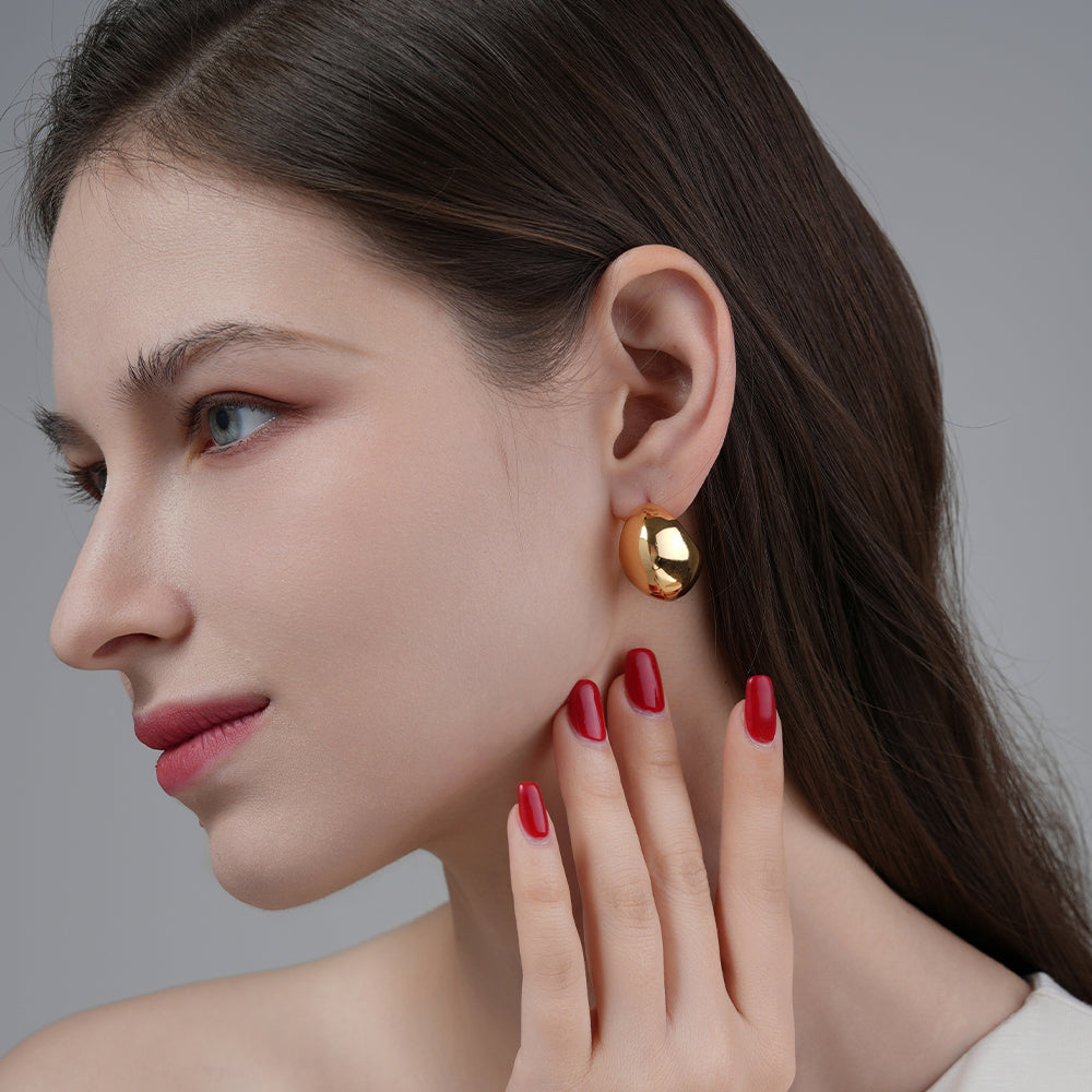 French retro cool style gold bean earrings