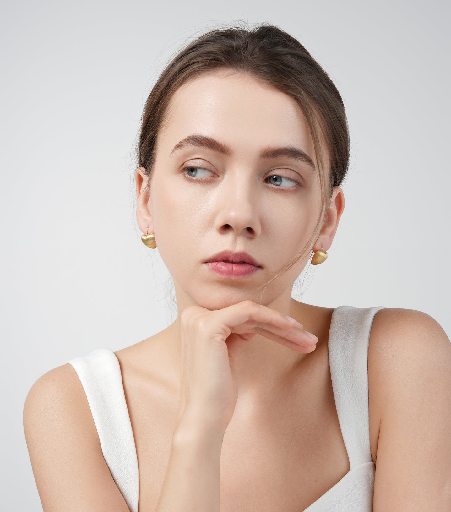 Metallic gold brushed trendy heart earrings