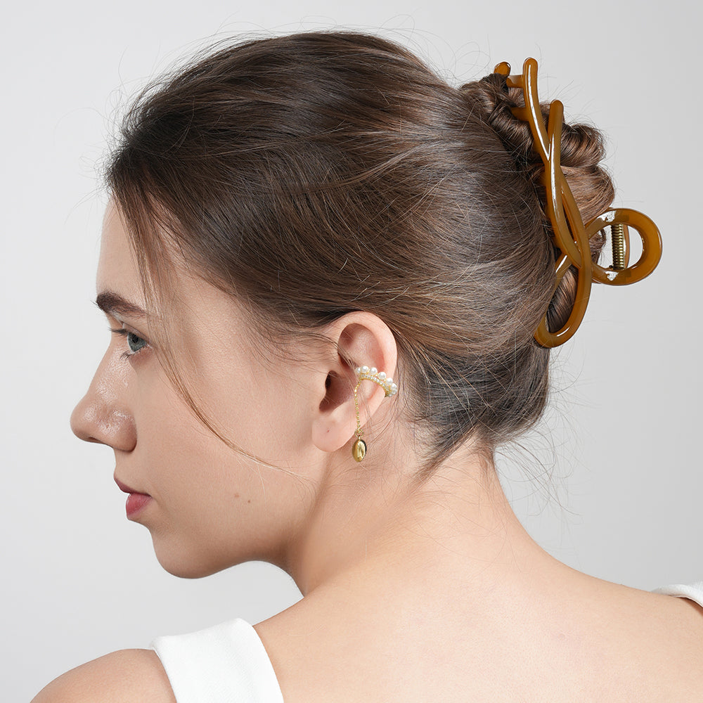 Tassel Heart Pendant Temperament Pearl Double Layer Exquisite Ear Clip