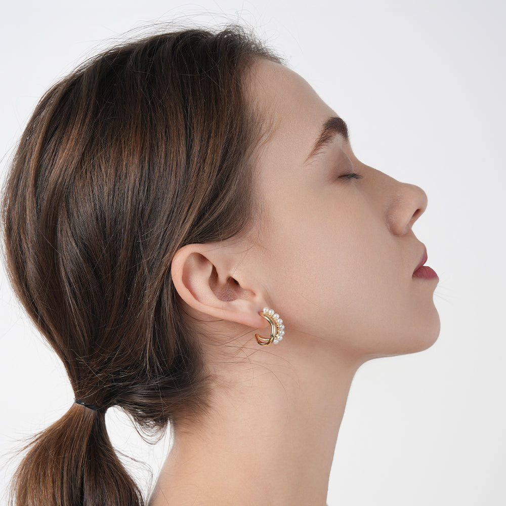 Commuter Double Layer C Circle Light Luxury Pearl Earrings