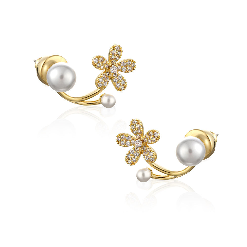 925 silver needle sterling silver pearl daisy flower earrings