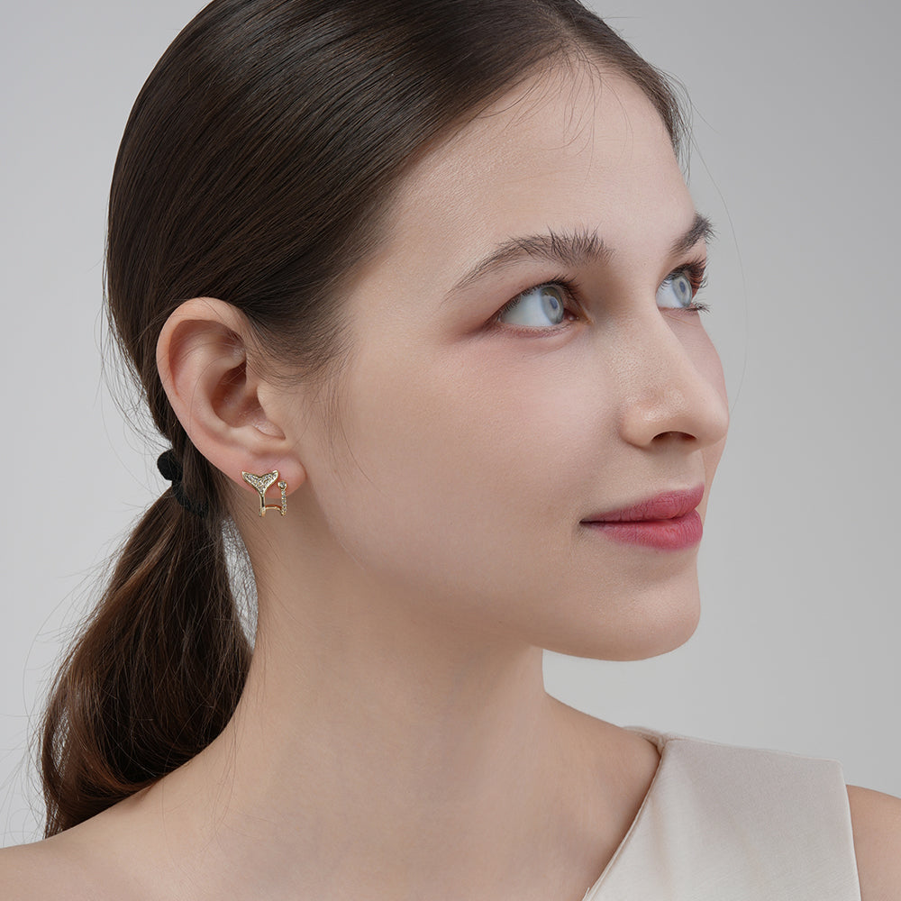 925 Silver Needle Micro-Paved Sparkling Diamond Small Mermaid Tail Stud Earrings