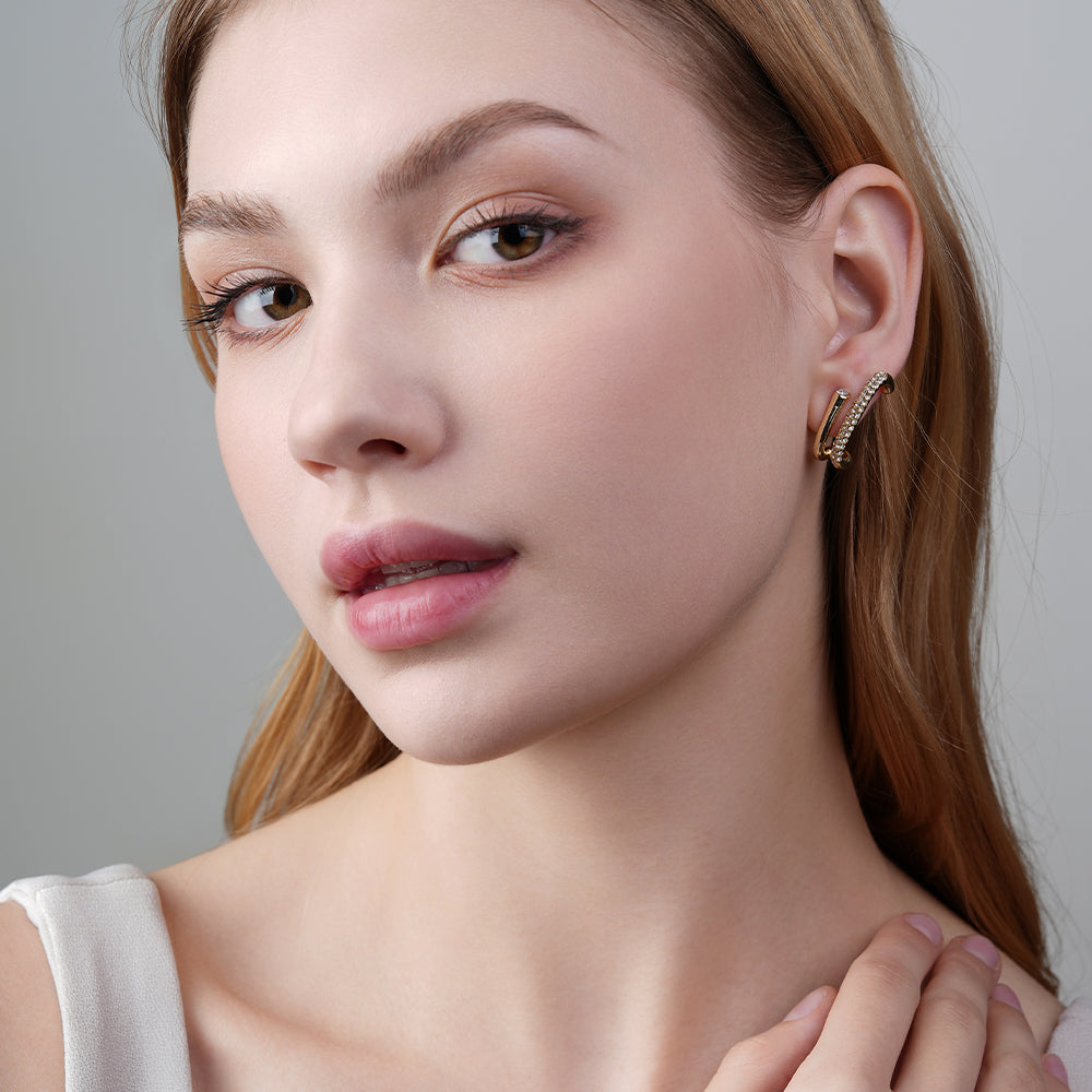 925 Silver Needle Micro-Paved Sparkling Diamond Double Vertical Bar Earrings