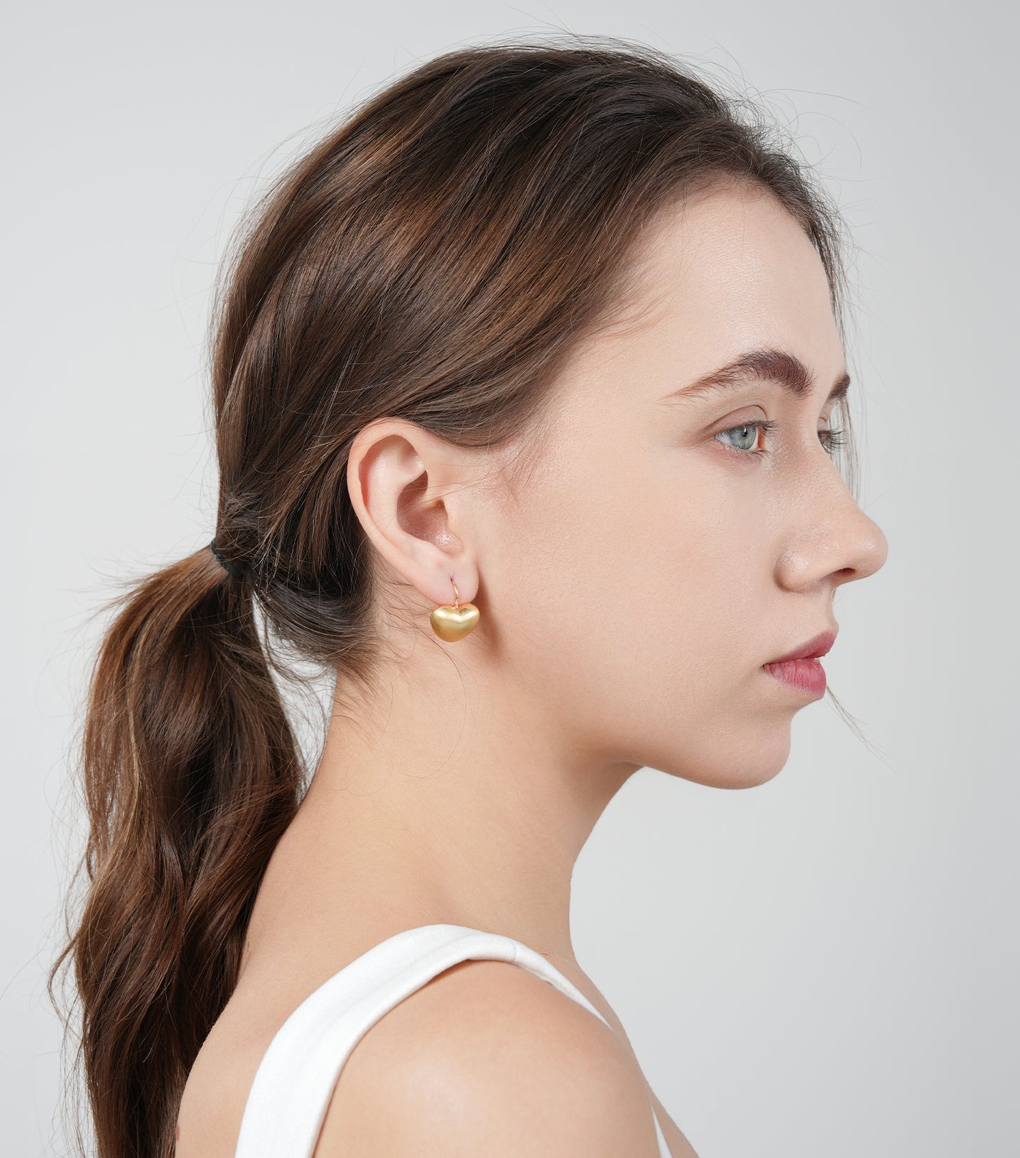 Metallic gold brushed trendy heart earrings