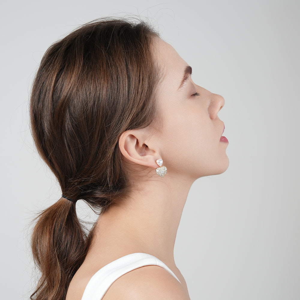 925 Silver Needle Light Luxury Micro-Paved Sparkling Diamond Pearl Heart Earrings