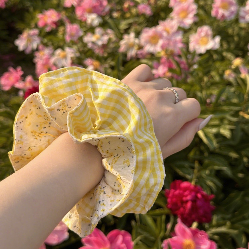 Cute Floral Chiffon Lace Hair Scrunchies | Colorful Hearts / Floral Lace / Pearl Accents