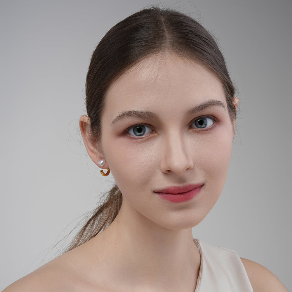 925 Silver Needle C-Shaped Hoop Pearl Earrings