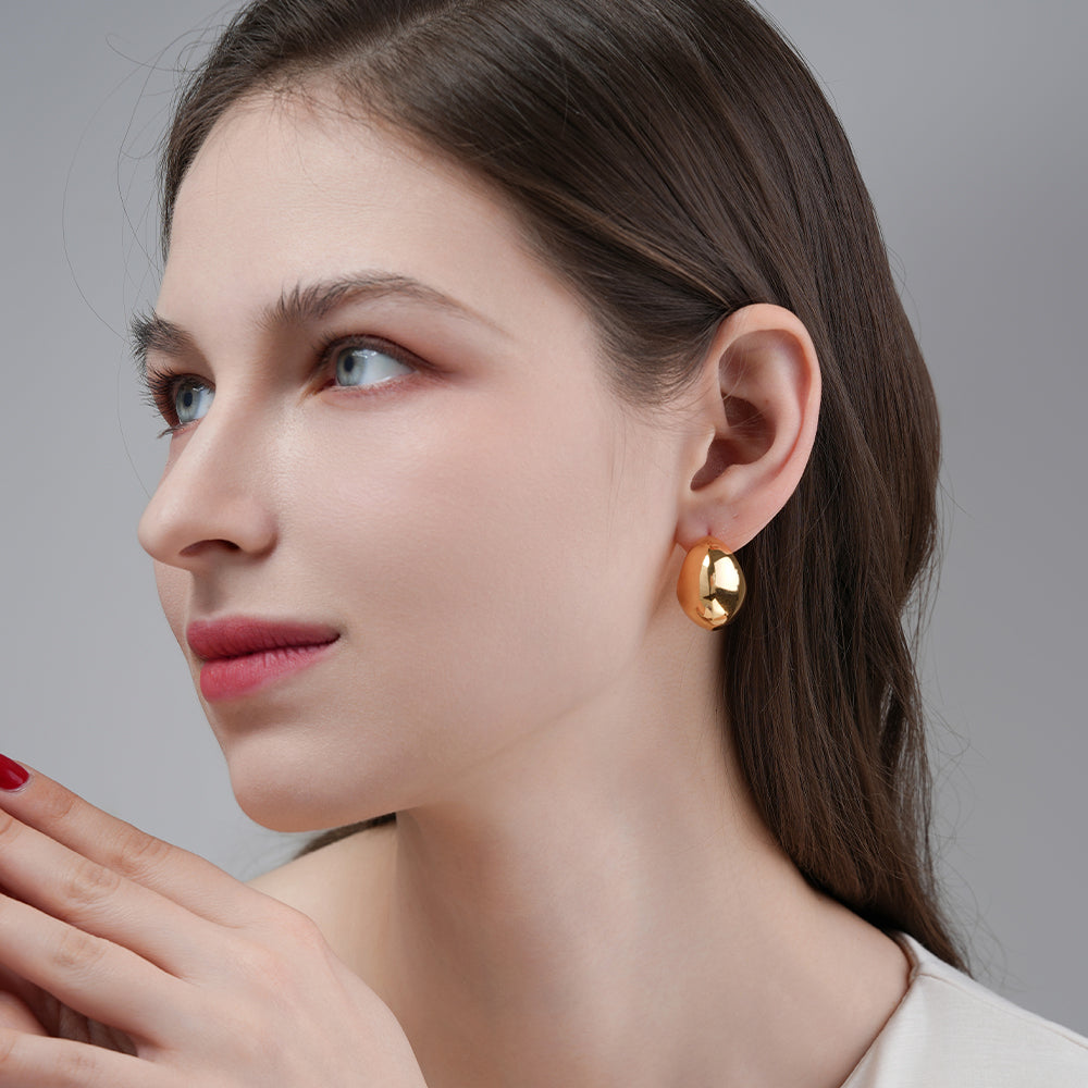 French retro cool style gold bean earrings