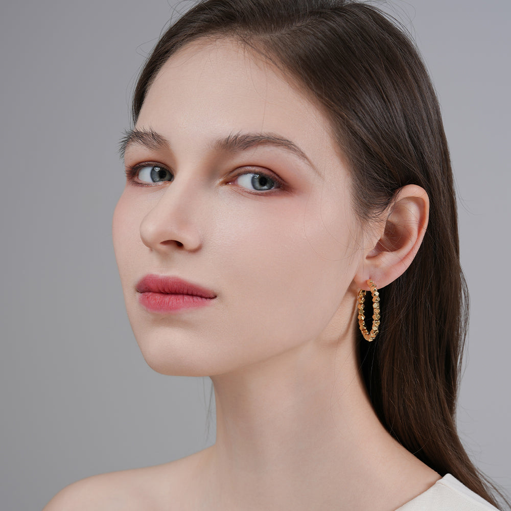 Gold Crushed Silver Unique Hoop Earrings