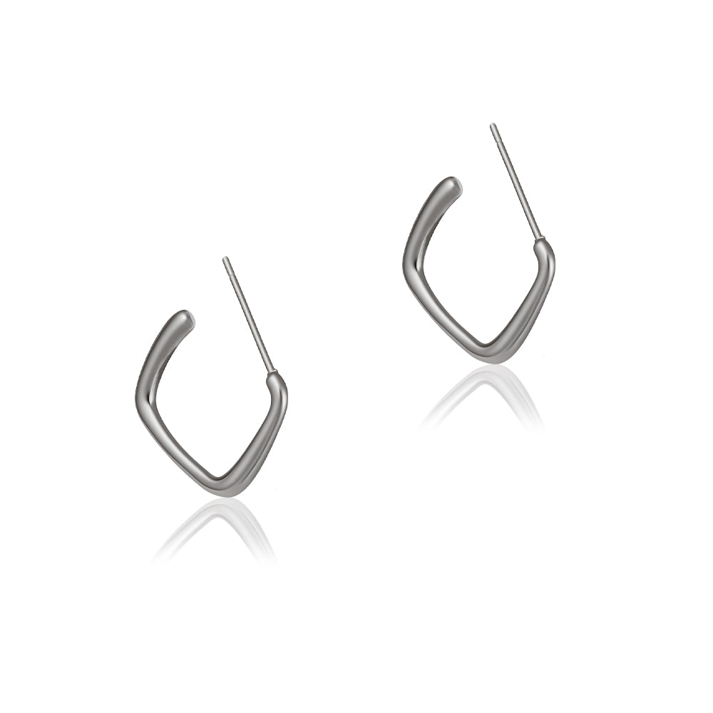 925 silver needle geometric square plain hoop polished earrings