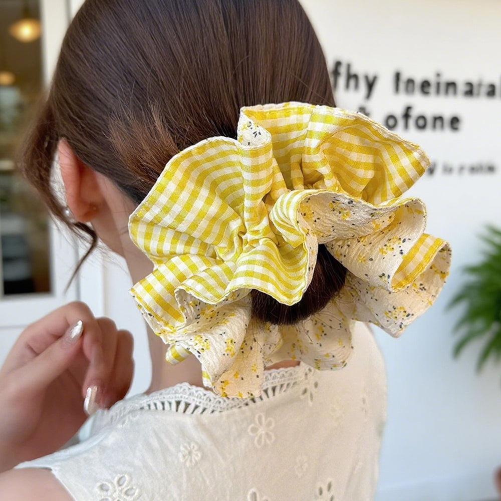 Cute Floral Chiffon Lace Hair Scrunchies | Colorful Hearts / Floral Lace / Pearl Accents
