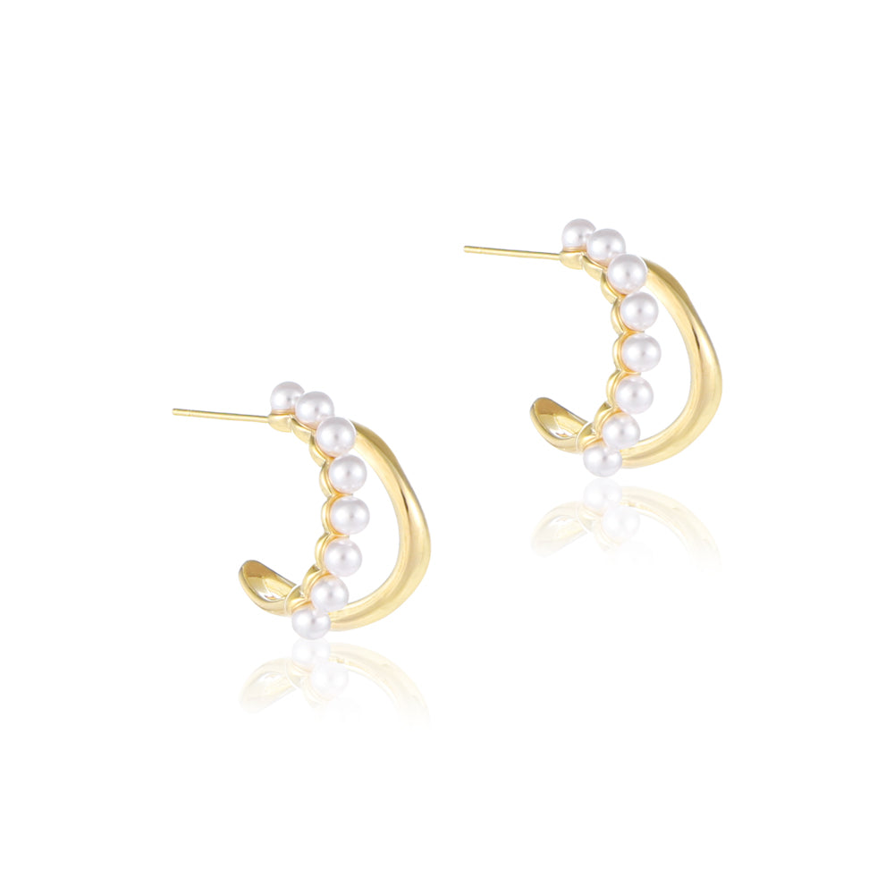 Commuter Double Layer C Circle Light Luxury Pearl Earrings