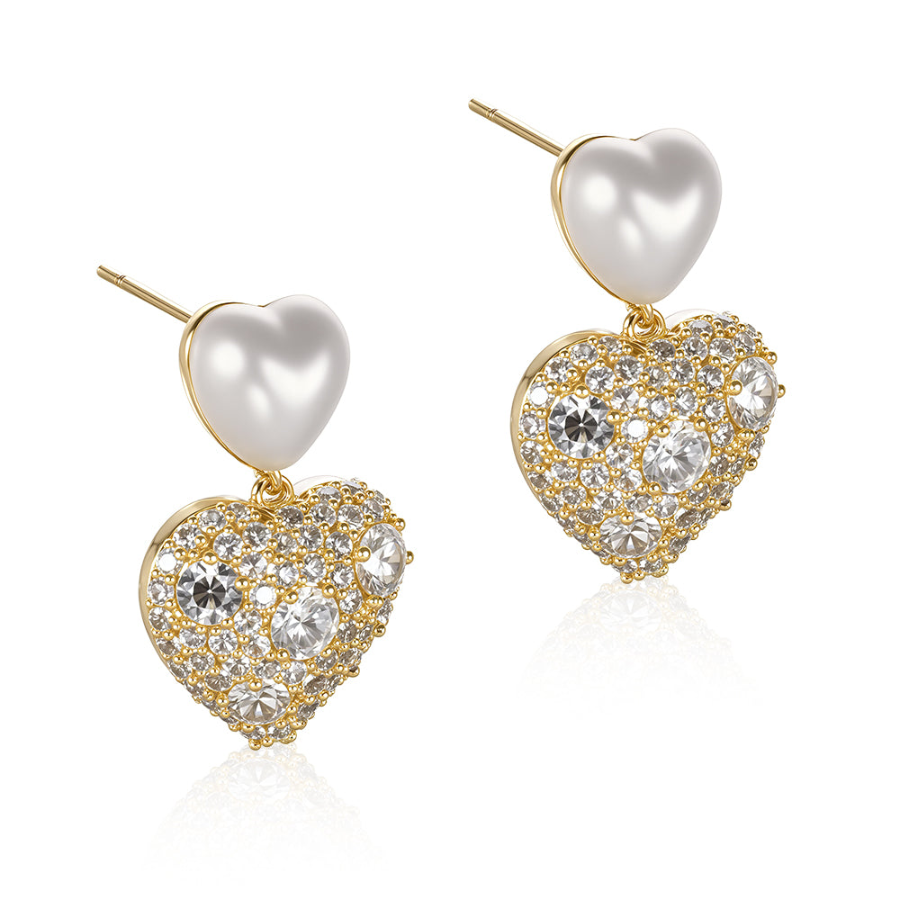 925 Silver Needle Light Luxury Micro-Paved Sparkling Diamond Pearl Heart Earrings