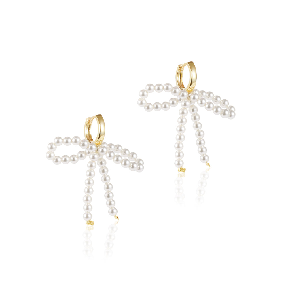 Lady-style bow-knot gentle girl pearl earrings