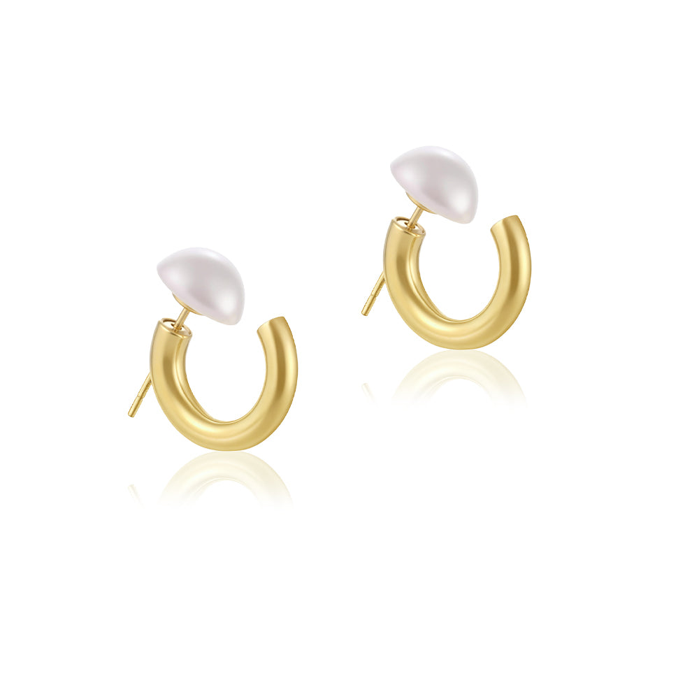 925 Silver Needle C-Shaped Hoop Pearl Earrings