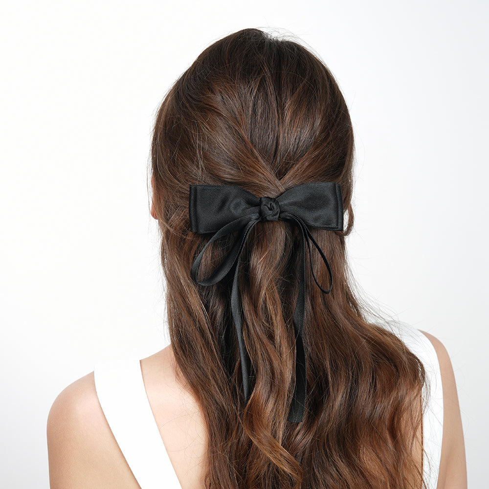 Korean retro bow ribbon hairpin, low ponytail at the back of the head