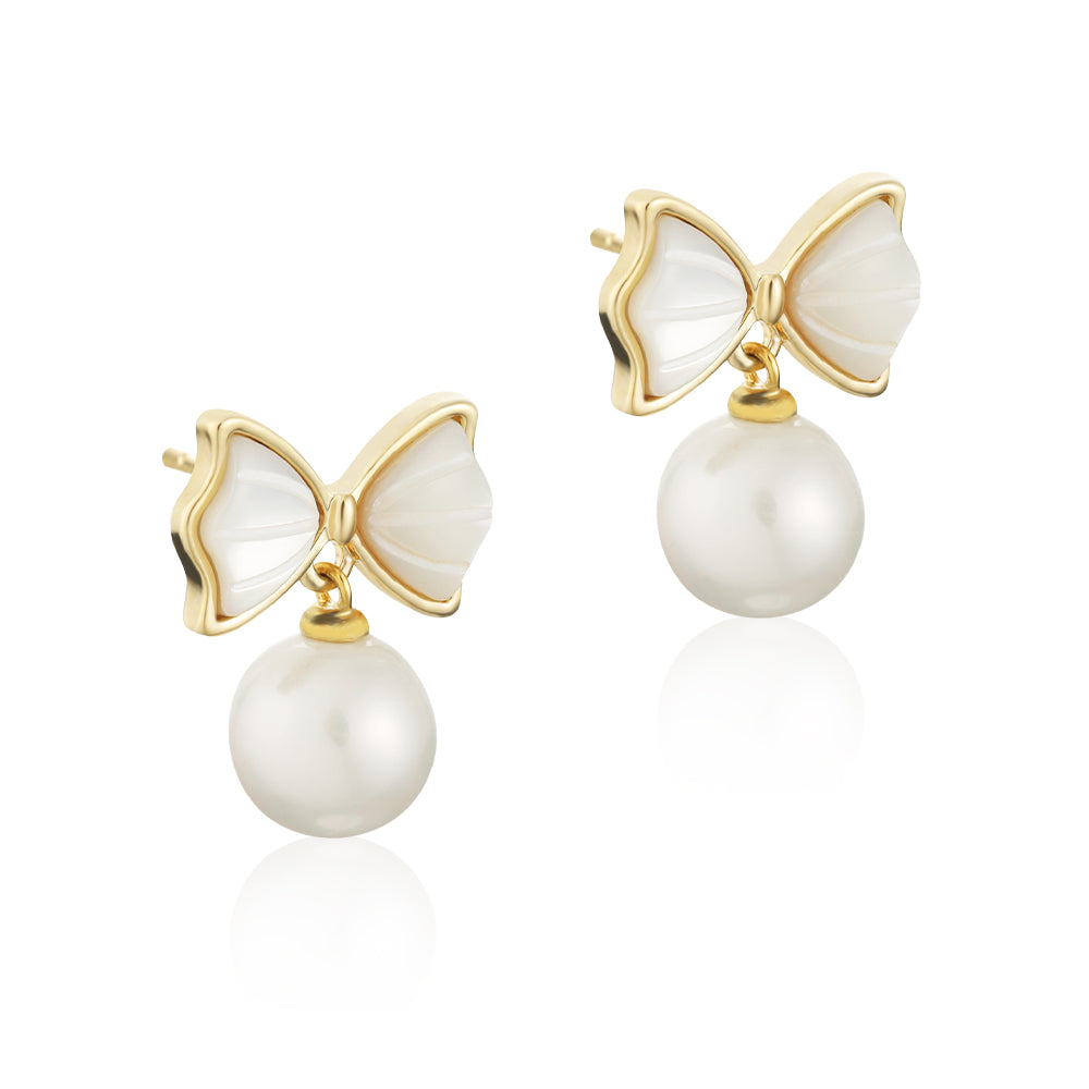 925 silver needle pearl bow temperament light luxury earrings