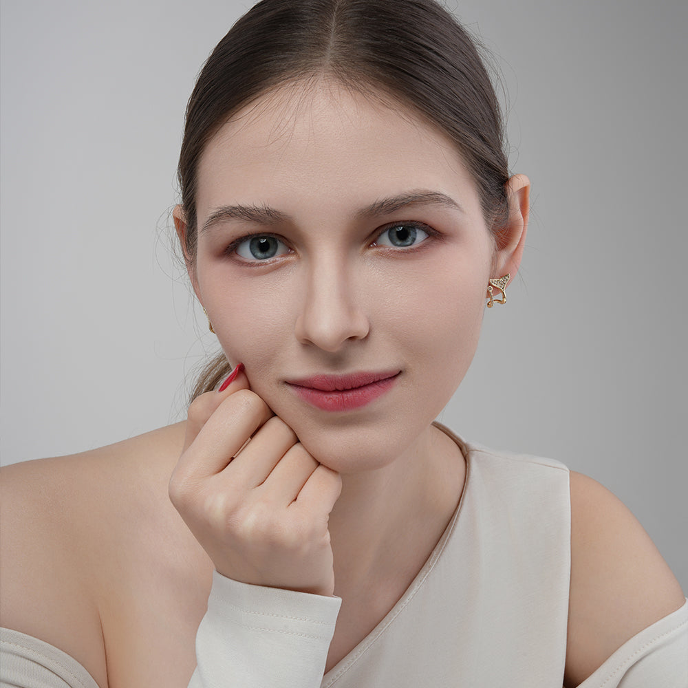 925 Silver Needle Micro-Paved Sparkling Diamond Small Mermaid Tail Stud Earrings