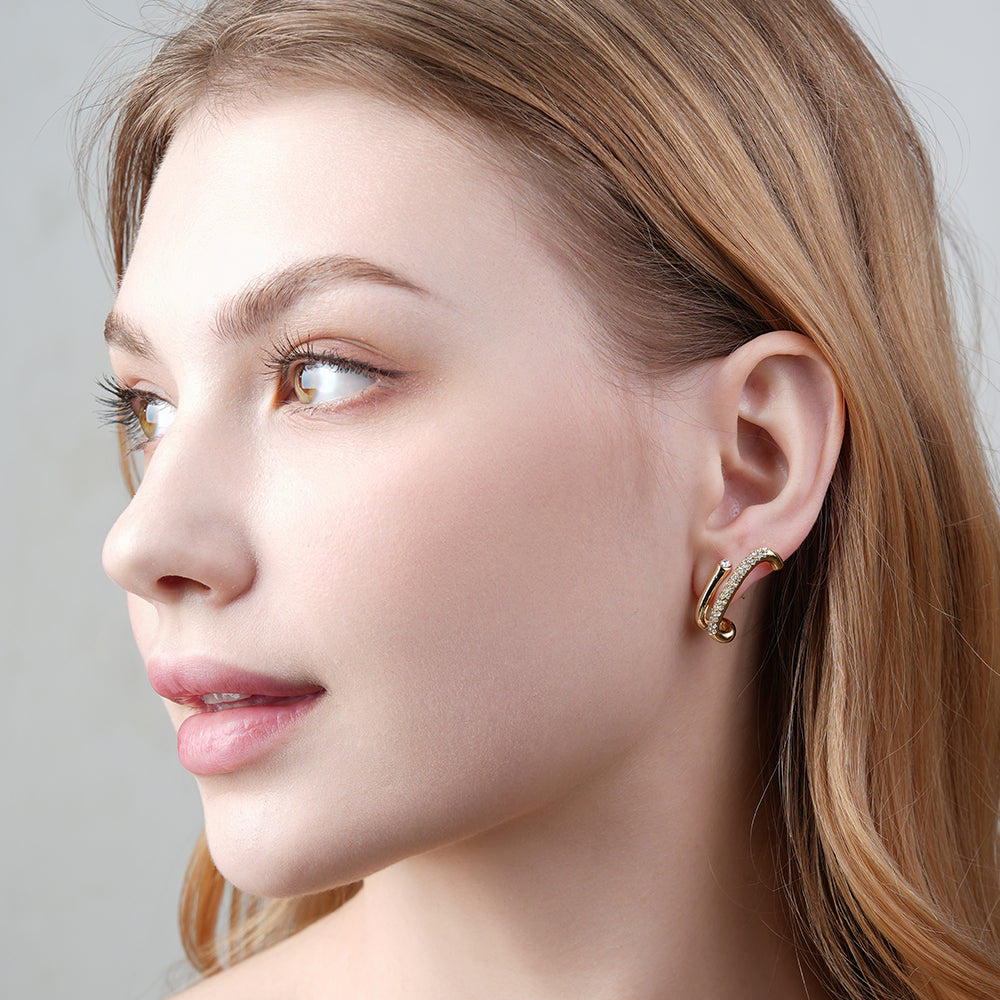 925 Silver Needle Micro-Paved Sparkling Diamond Double Vertical Bar Earrings