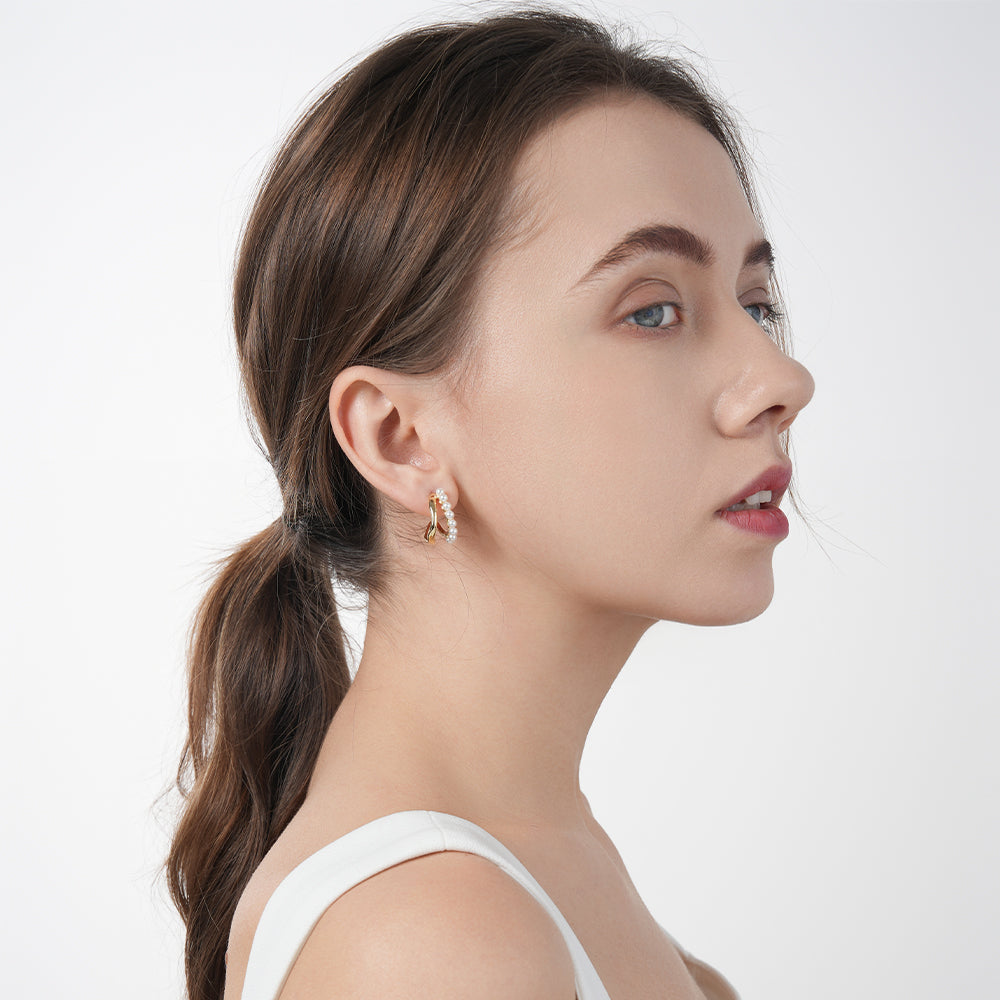 Commuter Double Layer C Circle Light Luxury Pearl Earrings