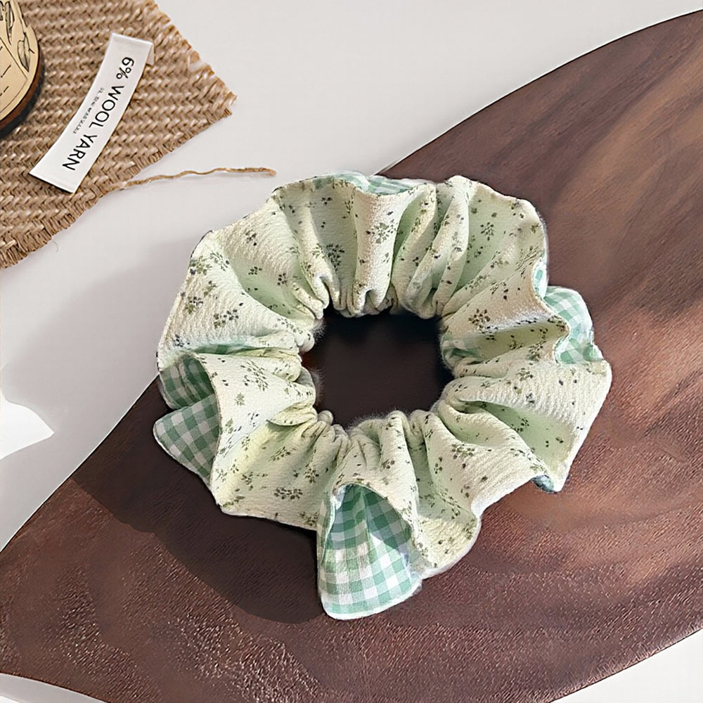 Cute Floral Chiffon Lace Hair Scrunchies | Colorful Hearts / Floral Lace / Pearl Accents