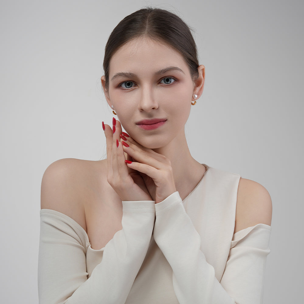 925 Silver Needle C-Shaped Hoop Pearl Earrings