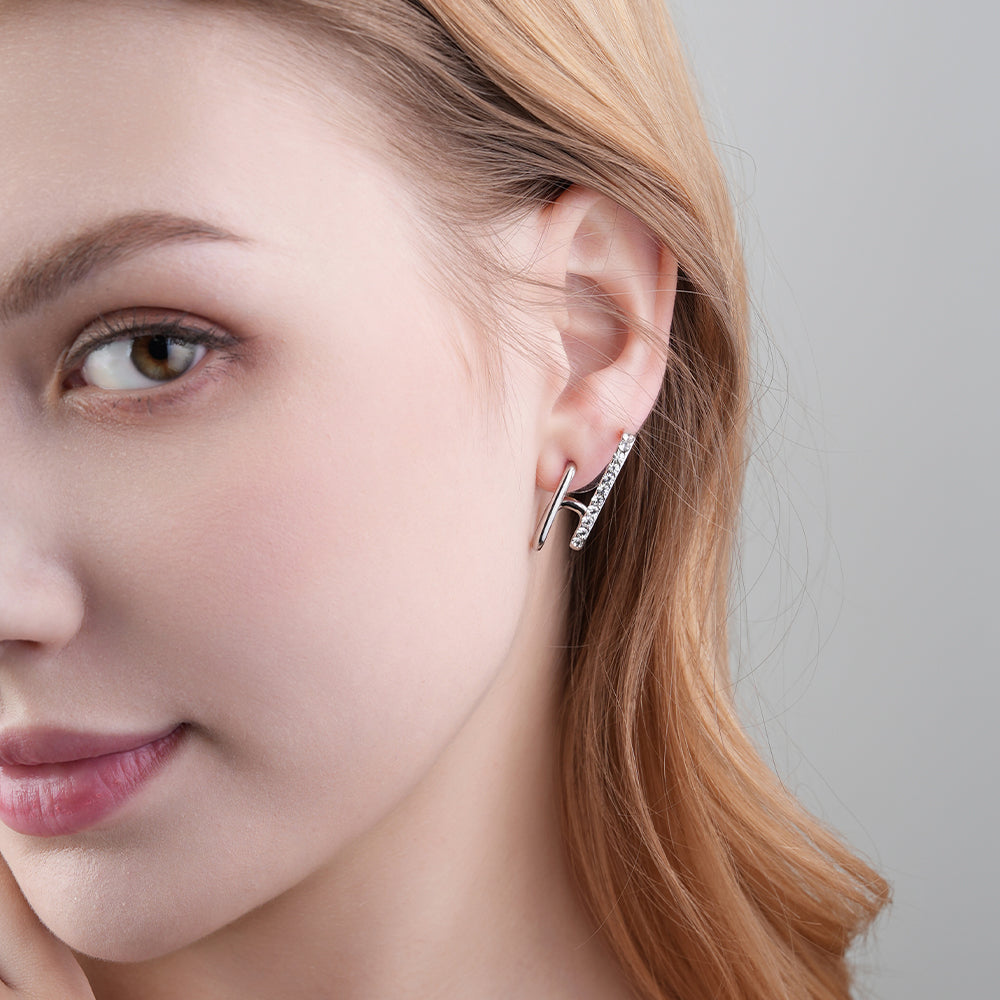 925 Silver Needle Micro-Paved Sparkling Diamond Double Vertical Bar Earrings