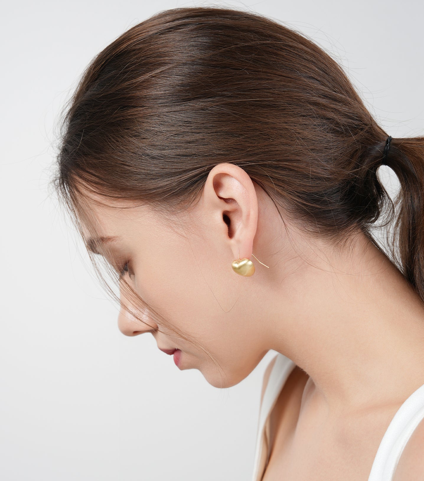 Metallic gold brushed trendy heart earrings