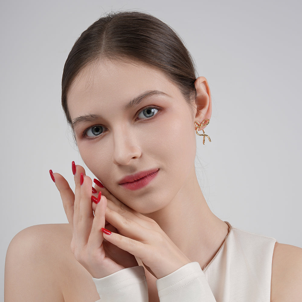 Irregular ribbon bow high-end earrings