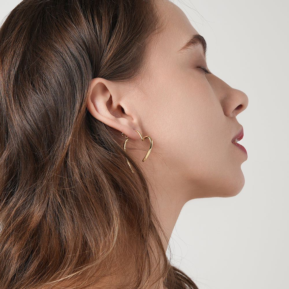 Metal heart niche design temperament sterling silver earrings