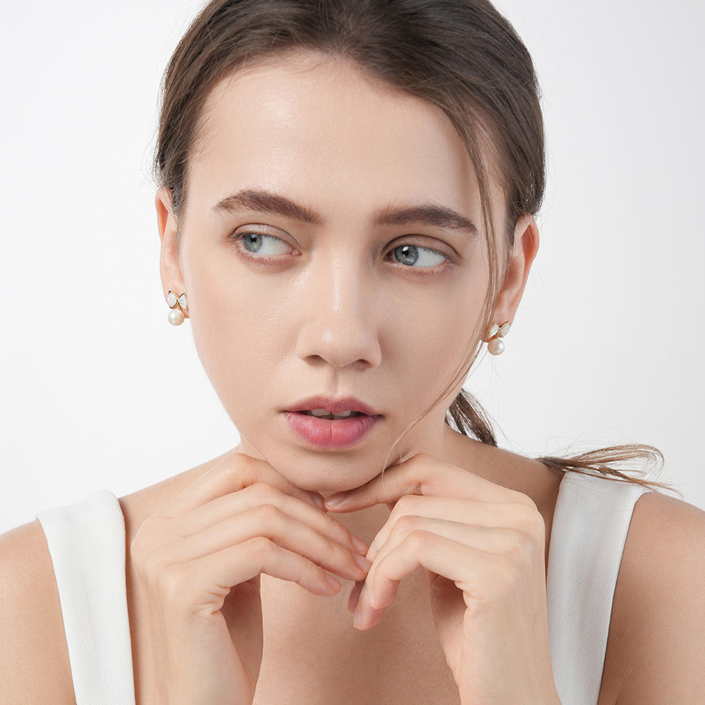 925 silver needle pearl bow temperament light luxury earrings