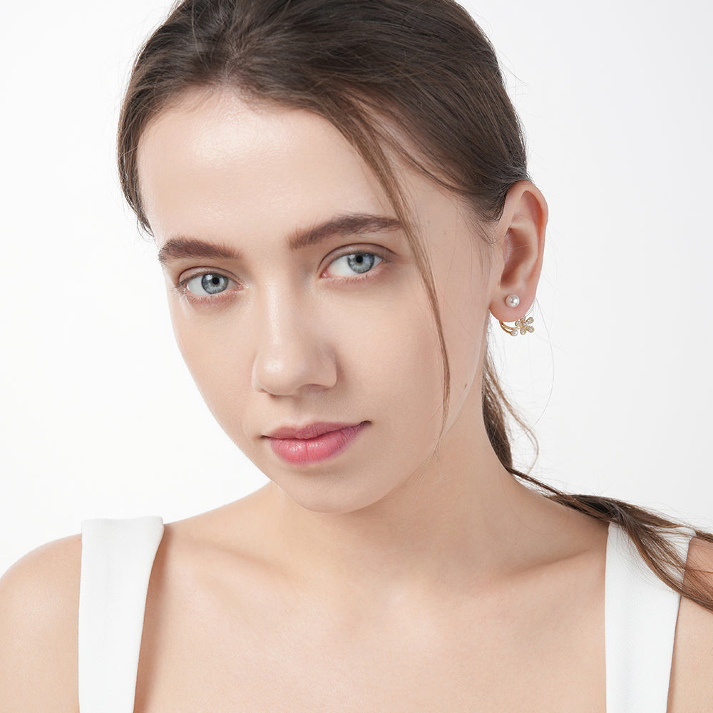 925 silver needle sterling silver pearl daisy flower earrings