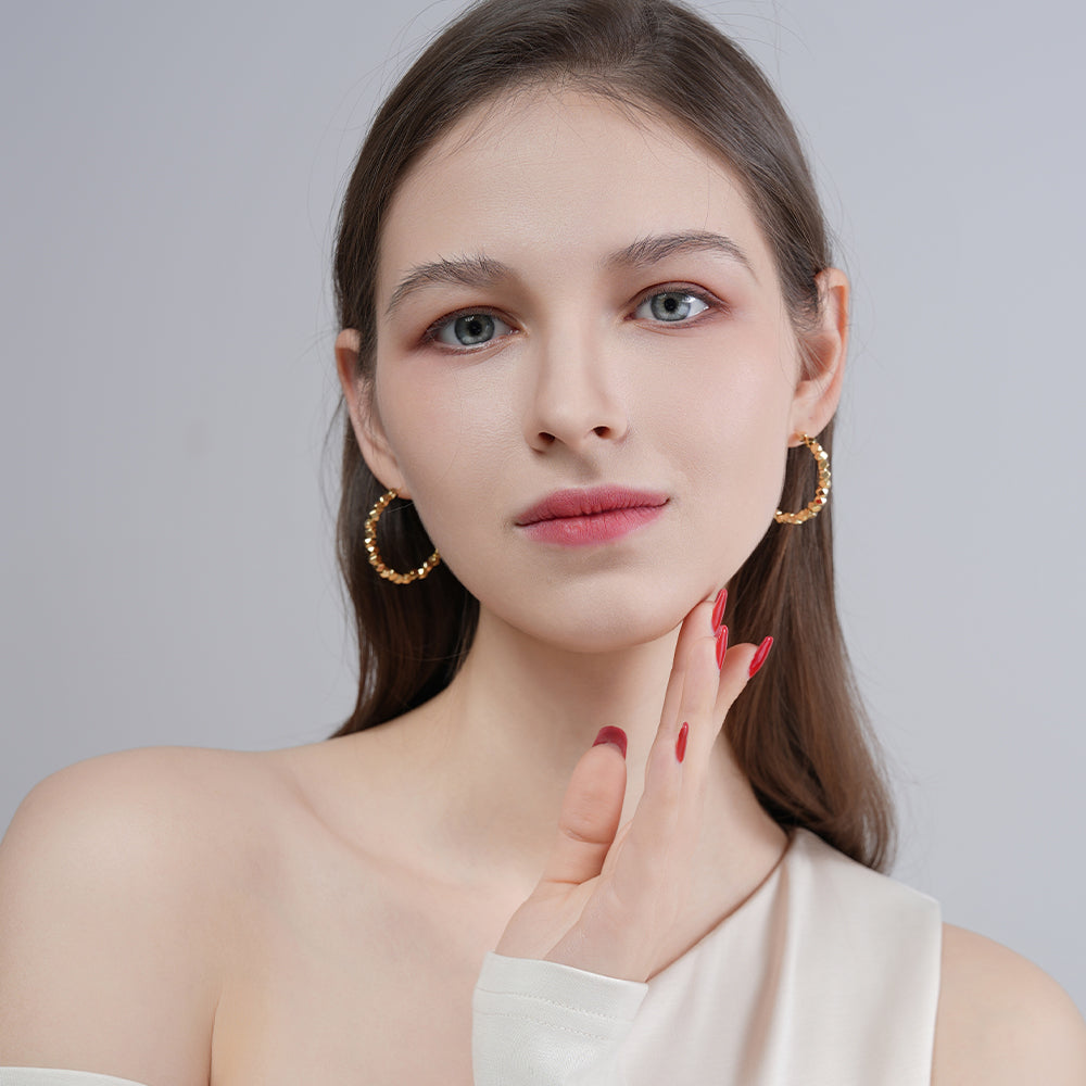Gold Crushed Silver Unique Hoop Earrings