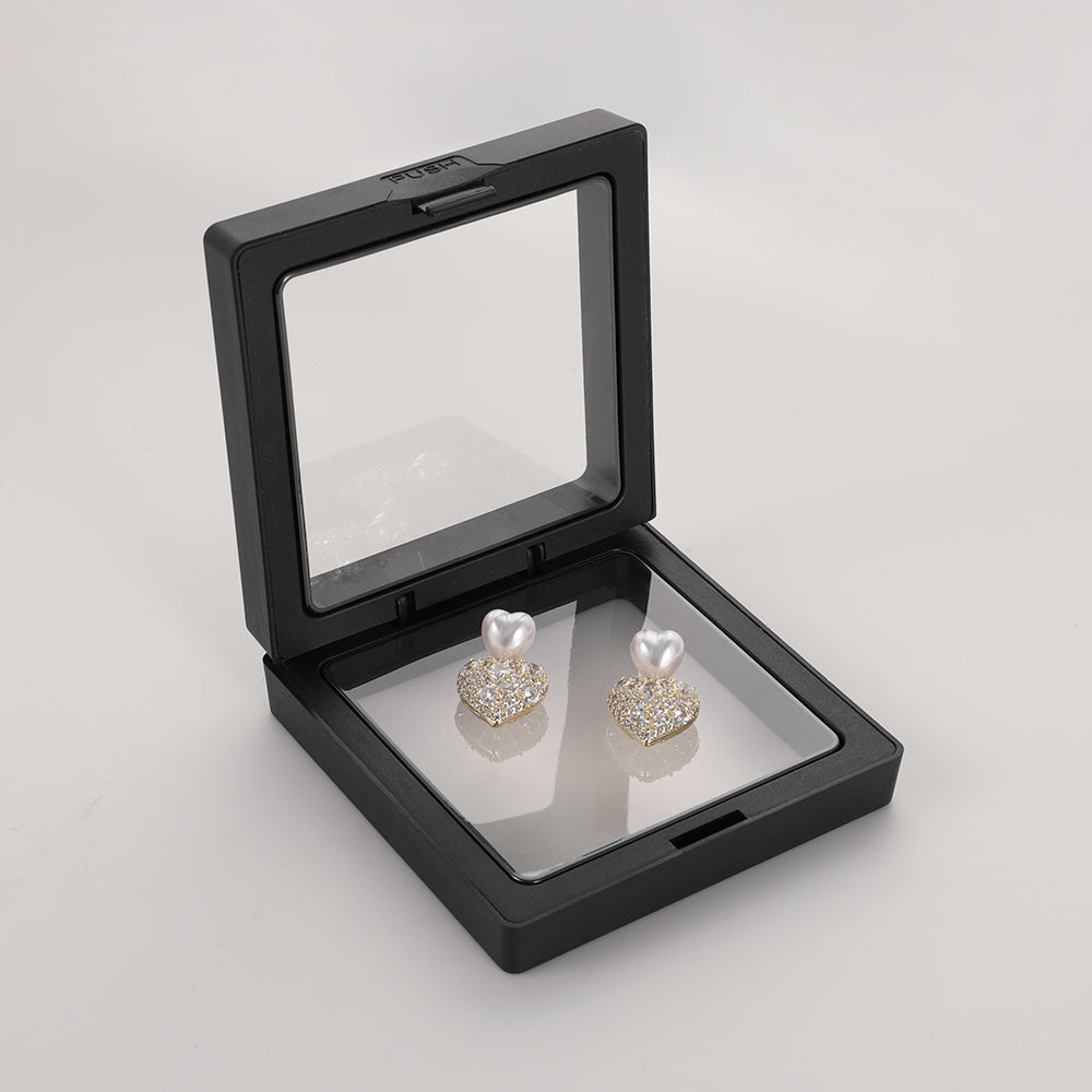 925 Silver Needle Light Luxury Micro-Paved Sparkling Diamond Pearl Heart Earrings