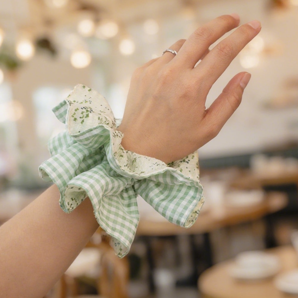 Cute Floral Chiffon Lace Hair Scrunchies | Colorful Hearts / Floral Lace / Pearl Accents