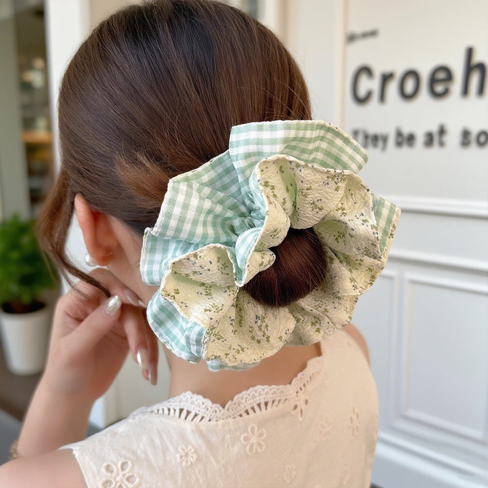 Cute Floral Chiffon Lace Hair Scrunchies | Colorful Hearts / Floral Lace / Pearl Accents